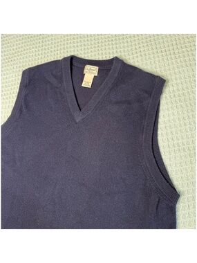 LL Bean 100% Lambs Wool Sweater Vest Mens XL Reg Navy Blue Preppy Academia Indie